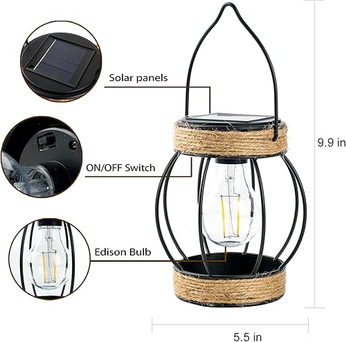 Miniatura 4 de Faroles solares colgantes para exteriores, impermeables, retro, decorativas, alimentadas por energía solar, lámpara decorativa de escritorio de