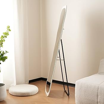Amazon.co.jp: 全身鏡 波形状 姿見鏡 北欧 木目調 スタンド