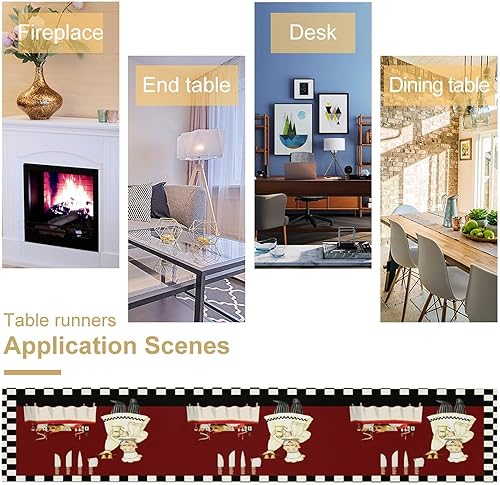 Vista 6 de Camino de mesa de chef de cocina, camino de mesa de chef grueso, decoración de granja, decoración de chef para la cocina, decoración de cocina