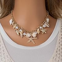 CCDAZZLY Shell Starfish Chunky Statement Necklace - Mermaid Seashell Conch Beach Jewelry Necklace Bracelet for Women