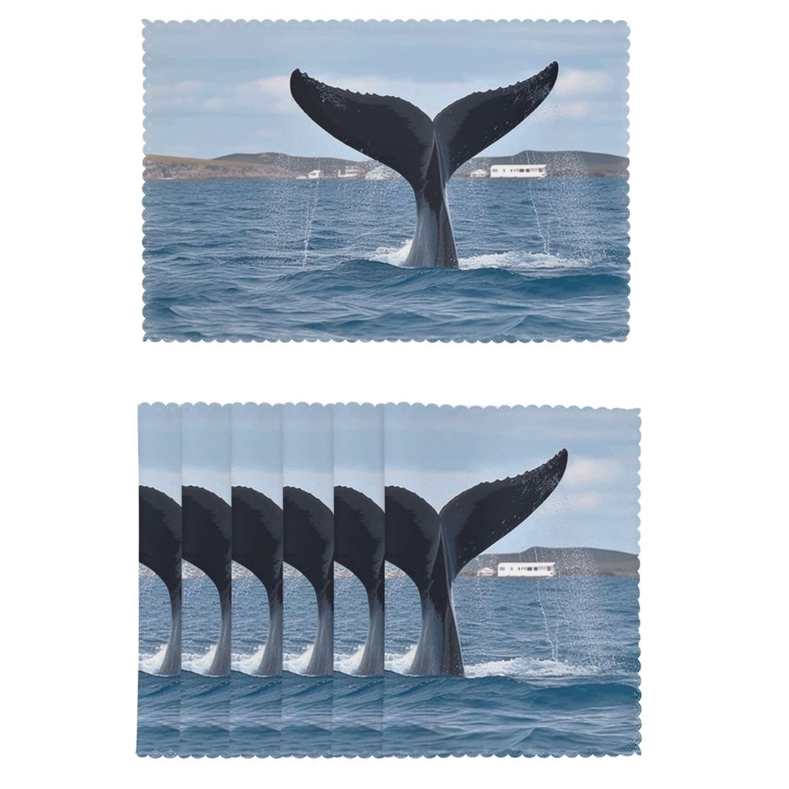 Placemat Set Of 6 One Size Place Mats Heat Resistant Table Mats Whale Tail Place Mat Non-Slip Placemats For Kitchen Desktop Protection Mat For Dining Table