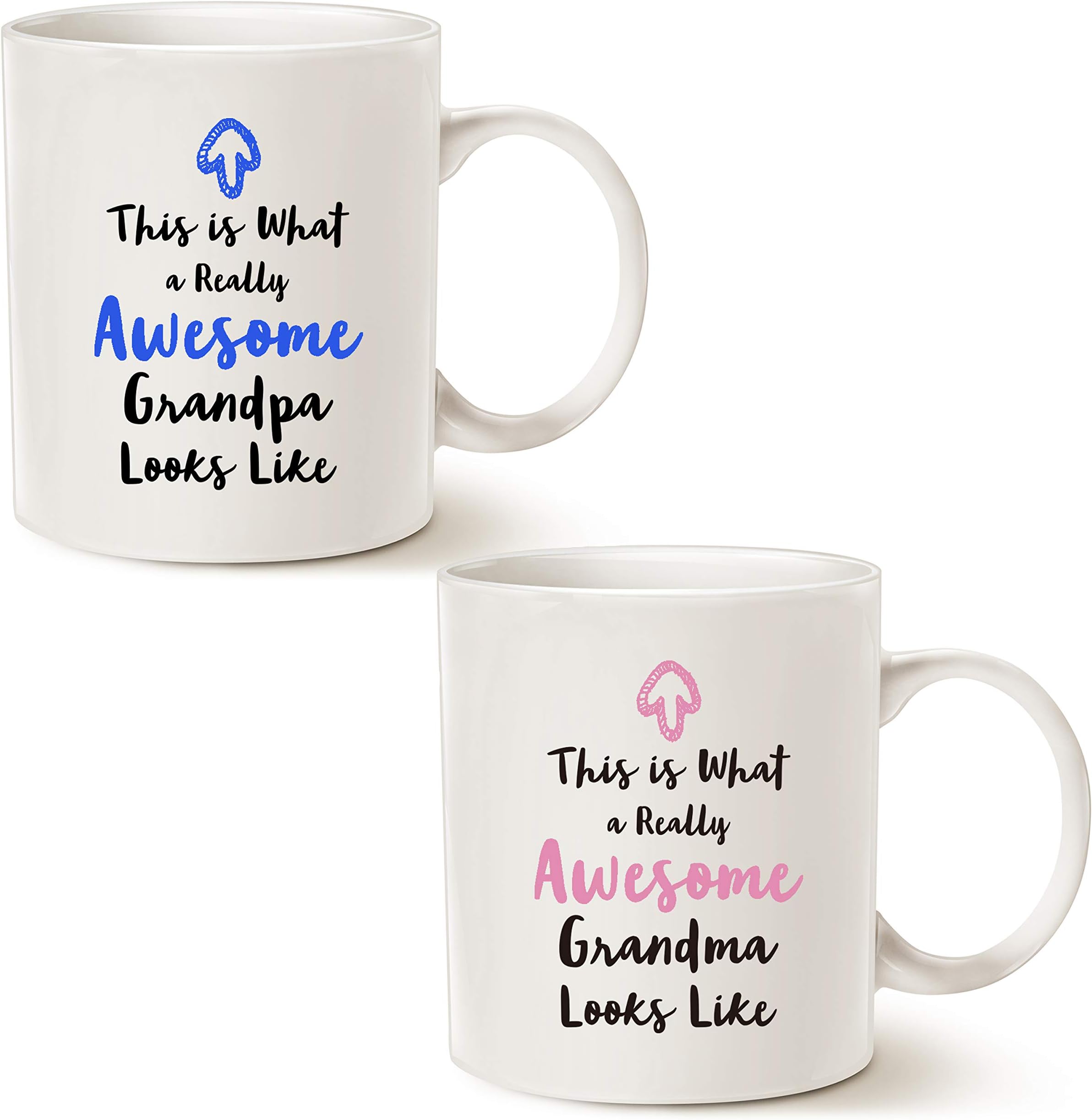 MAUAG Christmas Gifts Grandparent Coffee Mugs(2 pcs) from Granddaughter Grandson, This Is What a Really Awesome Grandma/Grandpa Looks Like Birthday Idea for Grandparent Cups Set, White 11 Oz