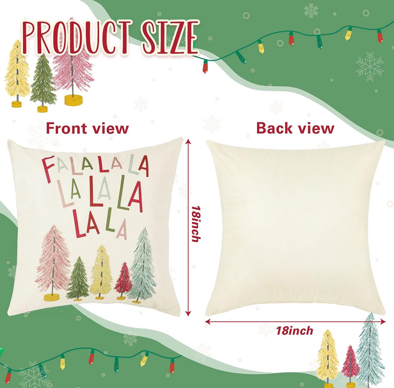 Merry Bright Christmas Pillow Covers Colorful Holiday Holly Jolly Set of 4 Winter Decorative Throw Pillow Covers Cushion Case for Home Sofa Bed Chair (18" L x 18" W) image 4