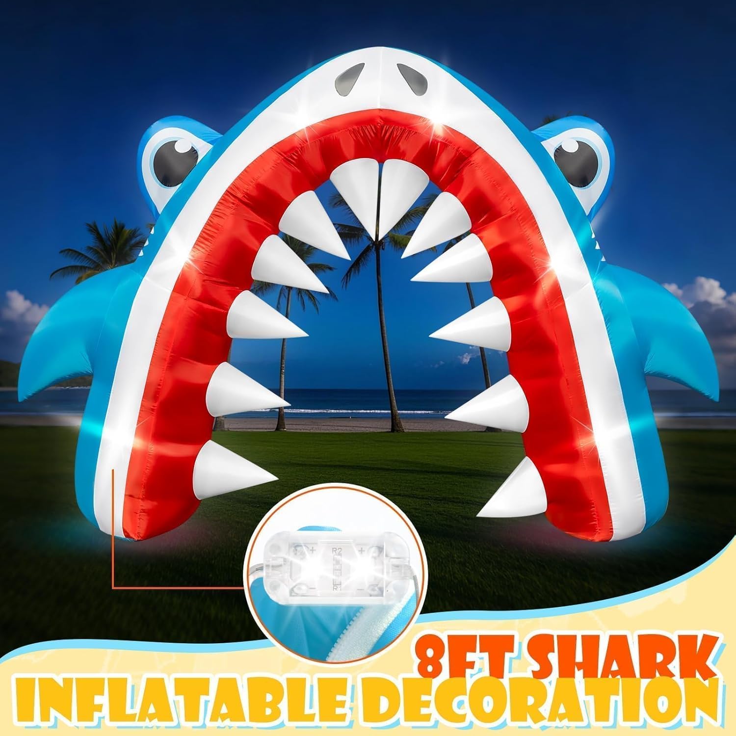 Eyourlife 12×8 FT Shark Summer Inflatable Arch, Giant Outdoor Blow Up Yard Decoration with Built-in 6 LED Lights for Pool Stage Event Birthday Party Ocean Theme Luau Beach Party Take Photos