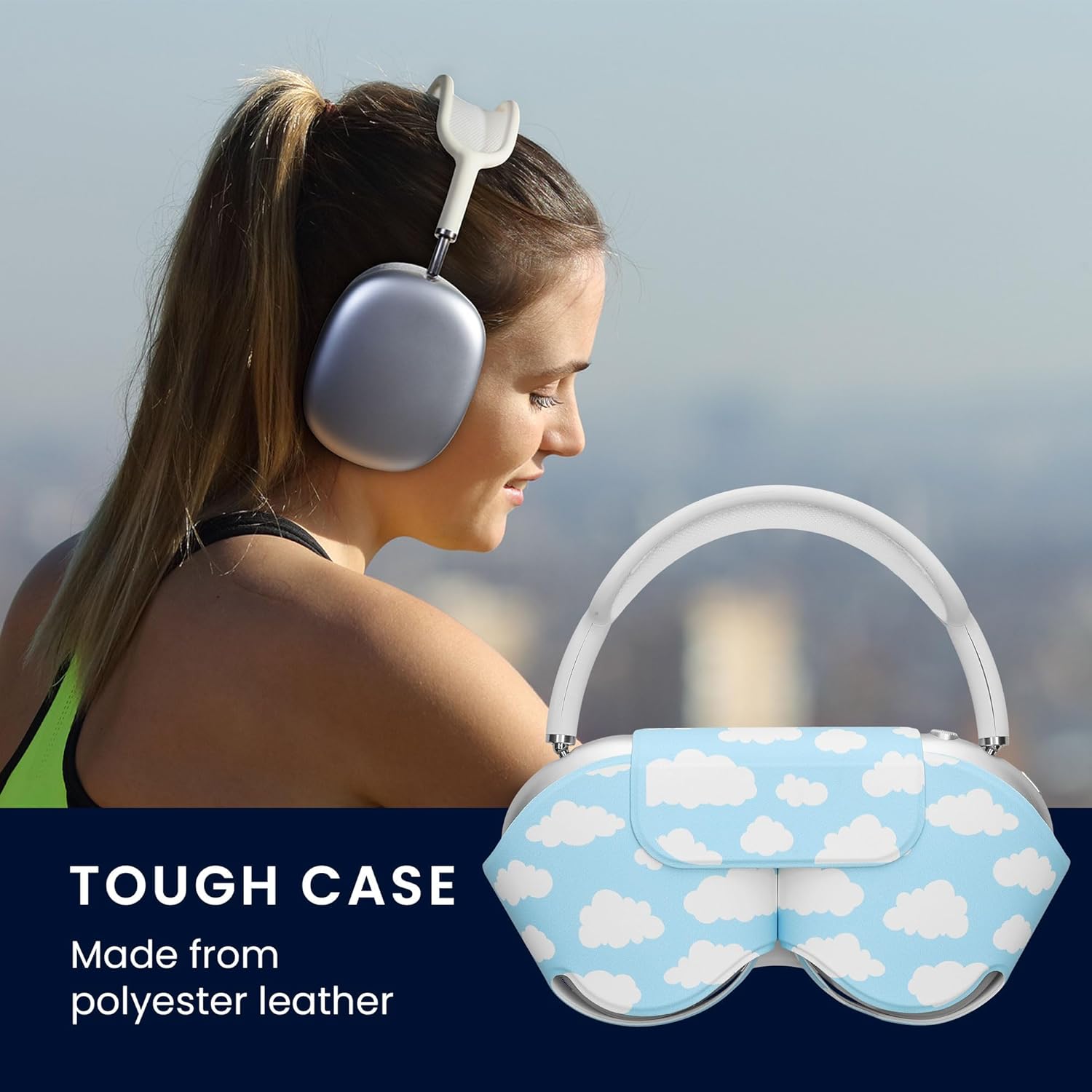 kwmobile Headphone Storage Case Compatible with Apple AirPods Max Case - PU Cover for Headphones - Clouds in The Sky