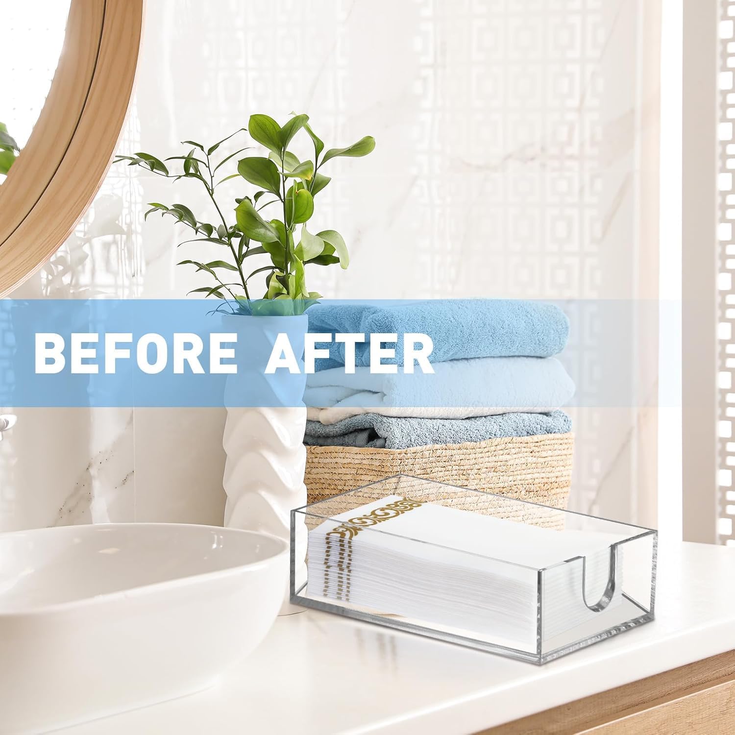 Layhit 6 Pack Acrylic Paper Towel Holder for Bathroom Cocktail Napkin Holder Clear Paper Towel Tray for Kitchen Bar Table Weddings Party Restaurant Office (8.5 x 5 Inch)