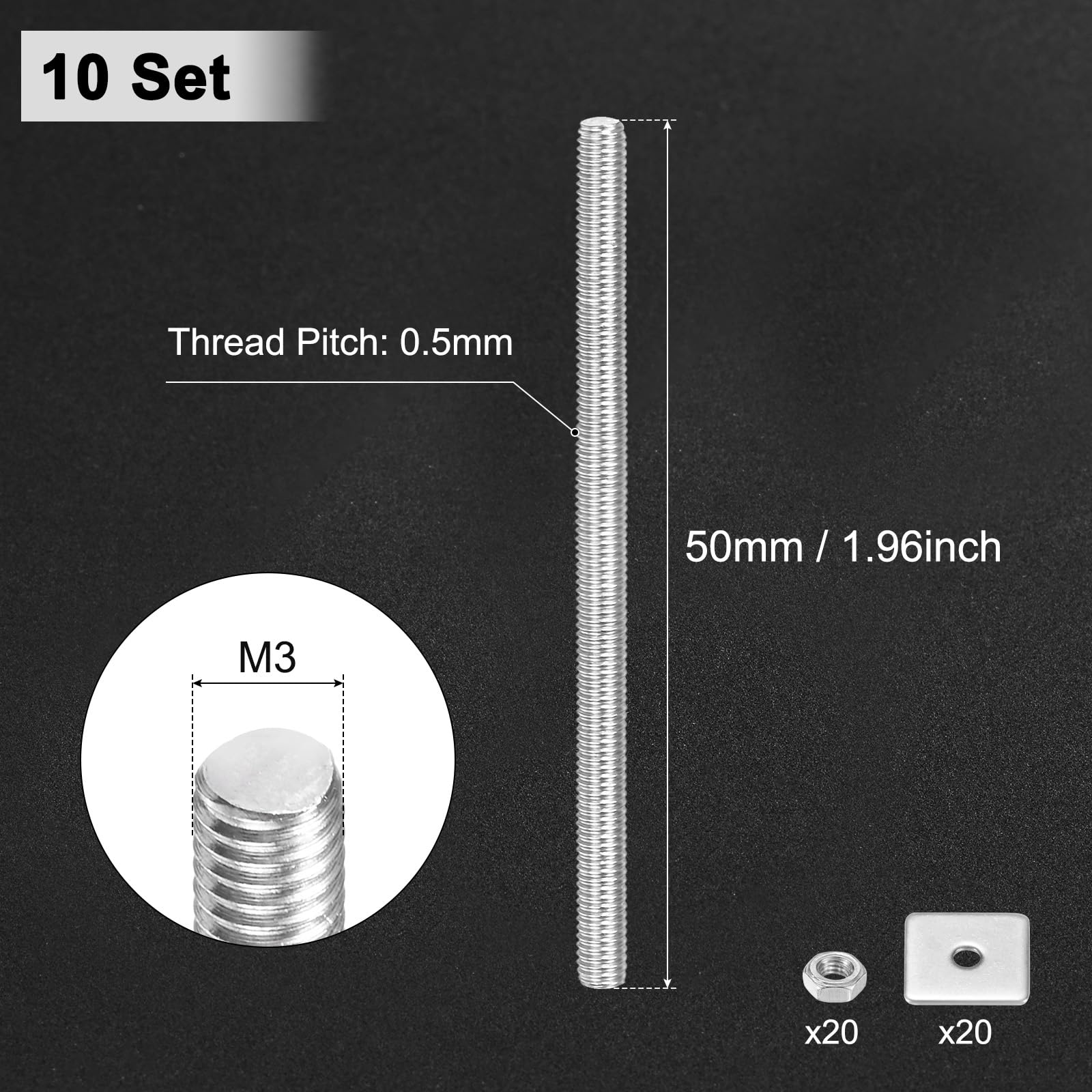 M METERXITY 10-Set Fully Threaded Rod - Image 3