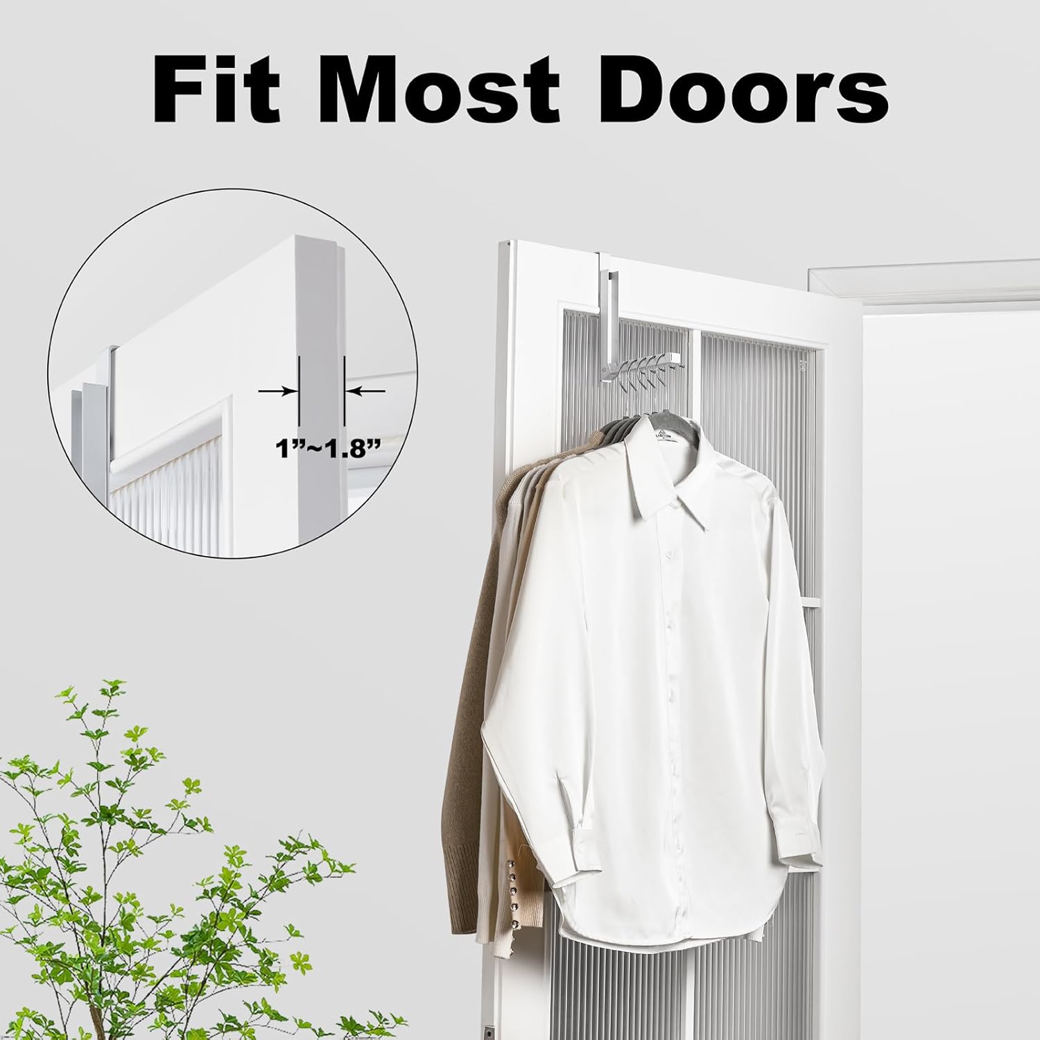2 Pack Over The Door Hooks Hanger for Clothes, Foldable Over The Door Drying Rack for Laundry, Overdoor Hanger Hook with 6 Groves for Towel, Coat, White