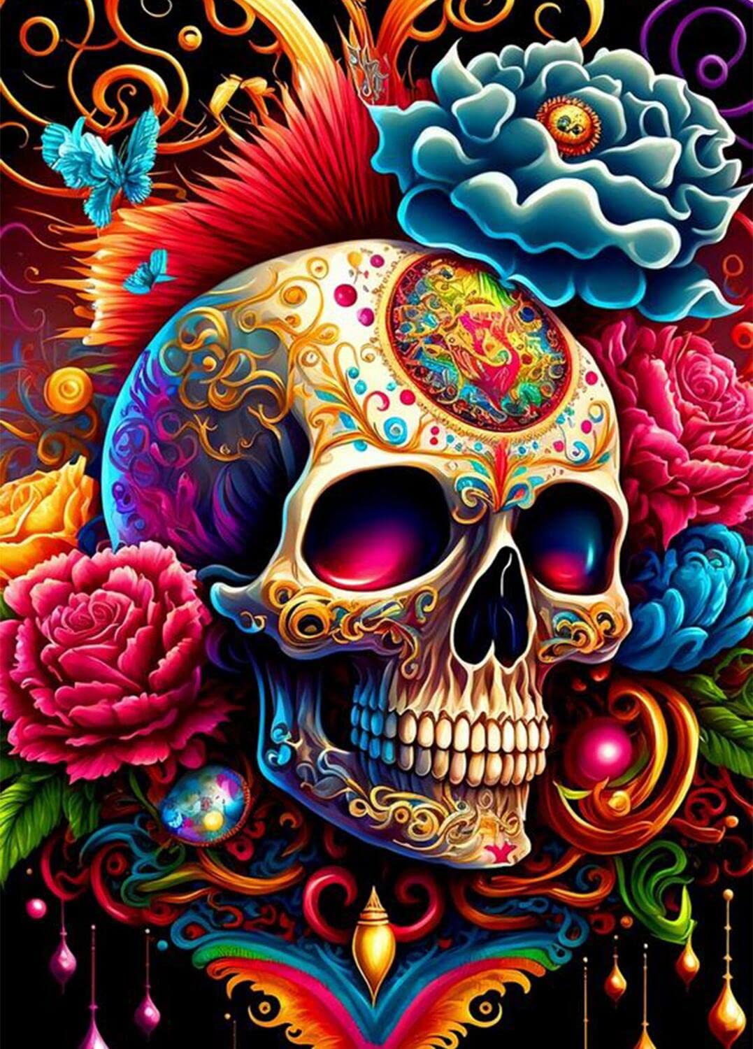 Skull Diamond Painting Kits for Adults Beginners, Horror Diamond Art Kits for Adults, Halloween Diamond dots for Adults for Gift Home Wall Decor(16x12inch)