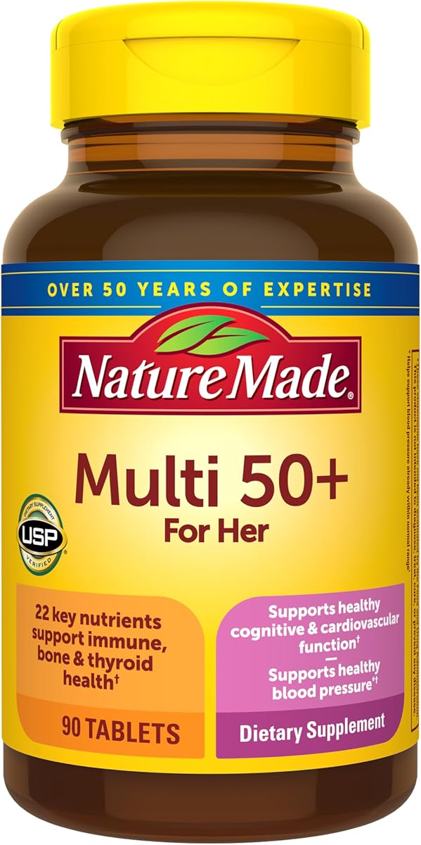 Nature Made Multivitamínico para mujeres mayores de 50 años sin hierro, 90 tabletas | Multivitaminas para mujeres 50 Plus para apoyo nutricional diario, multivitaminas naturales, suministro para 90 días