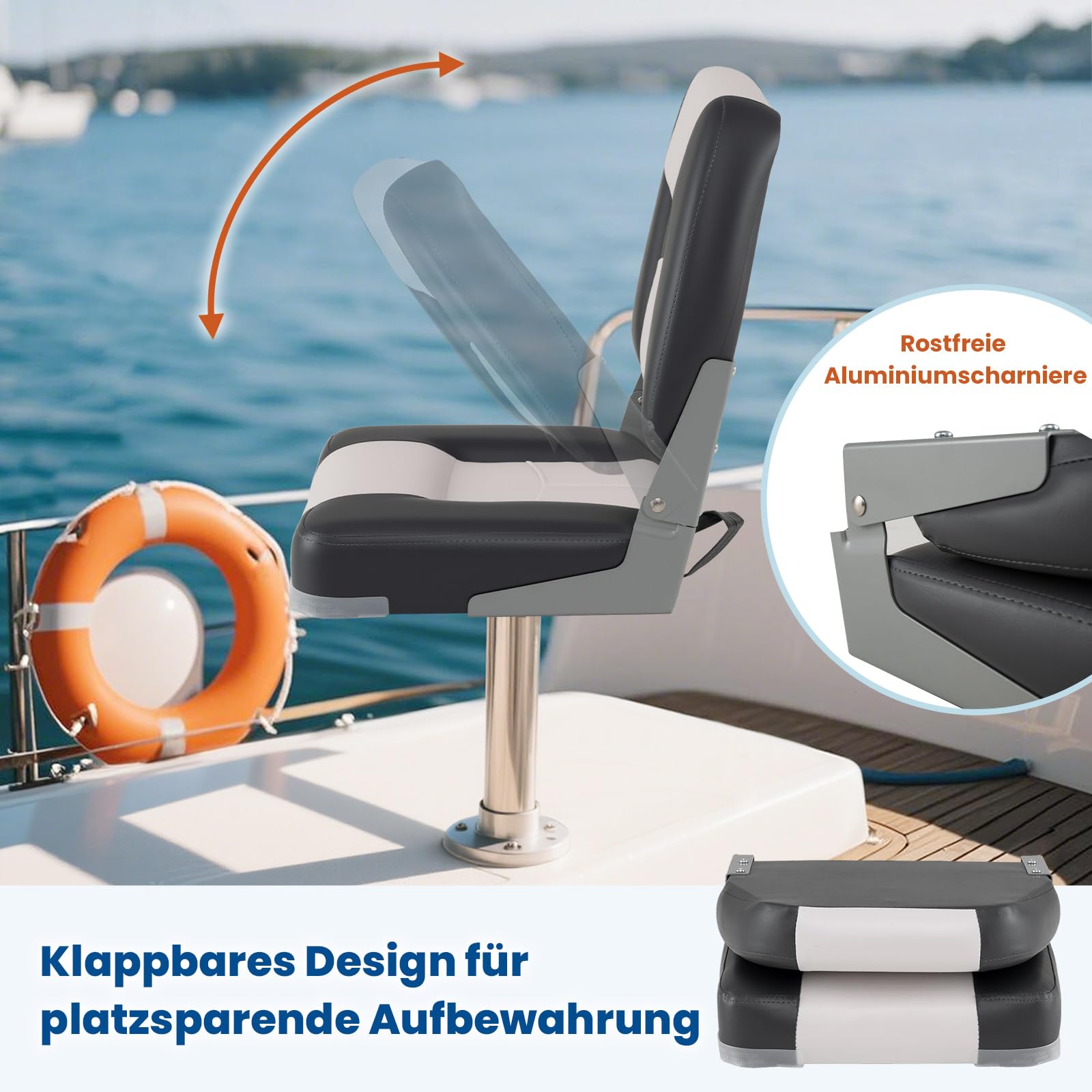 GYMAX Sillas Plegables para Barco, 2 Asientos para Barco de PVC Impermeable con Relleno de Espuma Espesa, Tornillos de Fijación, para Barco de Pesca, Lancha Rápida