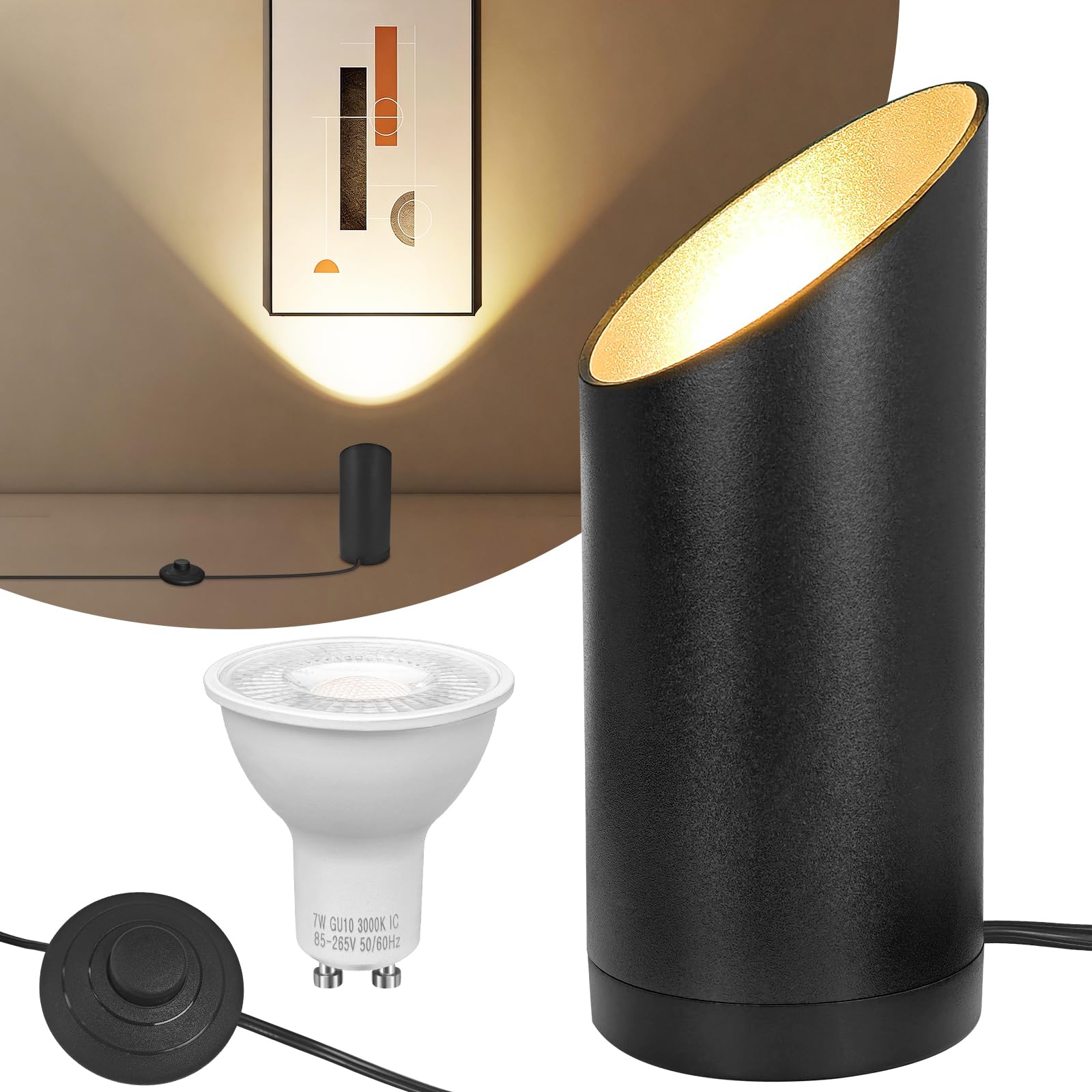 Idealife Lampa podłogowa LED do wnętrz, lampa podłogowa 7 W, 3000 K ciepła biel kryty reflektor LED z żarówką 520LM GU10 LED, reflektor z przełącznikiem nożnym do oświetlenia roślin i sypialni
