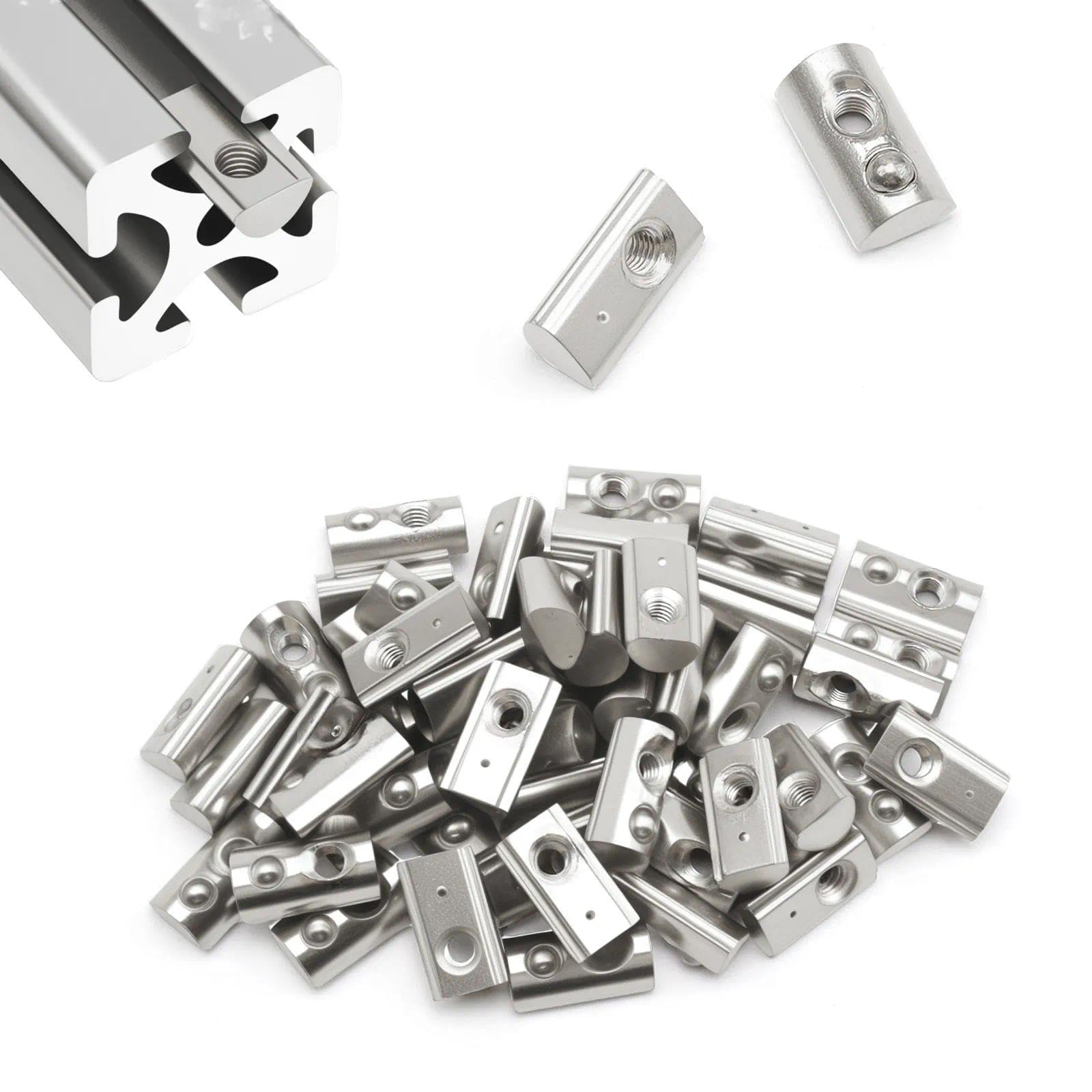 LINTRA 50 Pièces Écrous M5 Rainure 8 en T avec Bille de Centrage, 30-Série M5 Écrosu Rainure, Écrou coulissants, Écrou en T à Ressort, pour 3D CNC à Profil en C en Aluminium, Norme Européenne