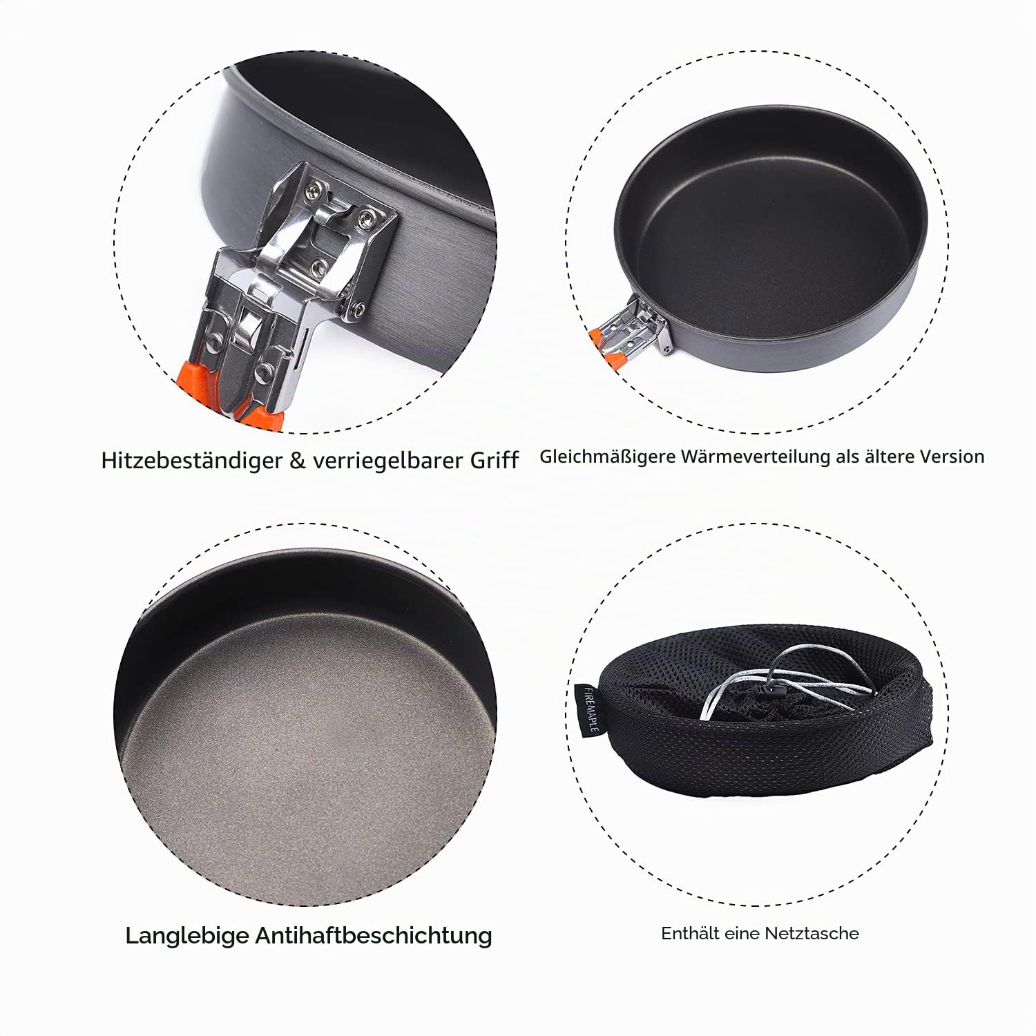 Fire-Maple FP Pfanne für Gaskocher Antihaft Bratpfanne Robustes, Leichtes Camp-Kochgeschirr Camping zum Braten von Eiern und Steaks mit Faltbarem Griff Tragbare Backpacking-Pfanne, 0,9 Liter