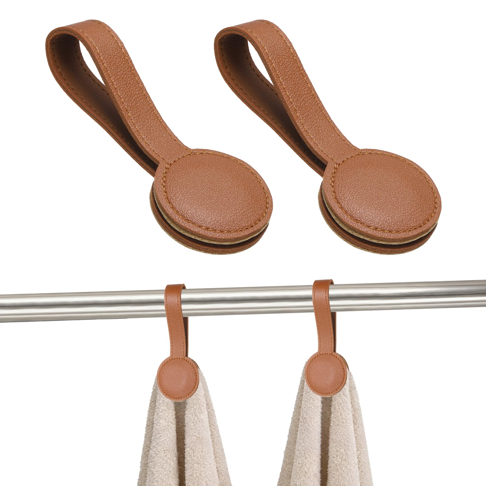 Photo 1 of uxcell Magnetic Kitchen Towel Clips - 2 Pcs Brown PU Leather