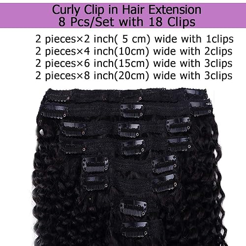 Miniatura 3 de Extensiones de cabello humano rizado con clip, 3C 4A, rizado con clip, cabeza completa, para mujeres negras, cabello humano brasileño Remy, color
