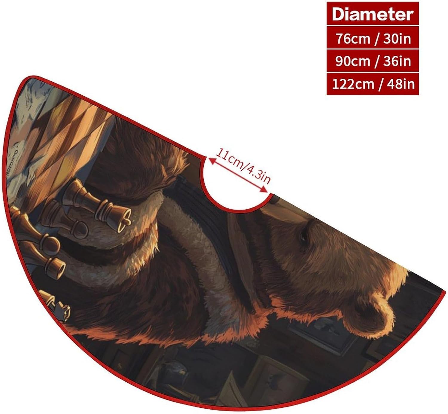 Bear Playing Chess Christmas Tree Skirt Ornaments Christmas Tree Mat for Home Party Holiday Decorations