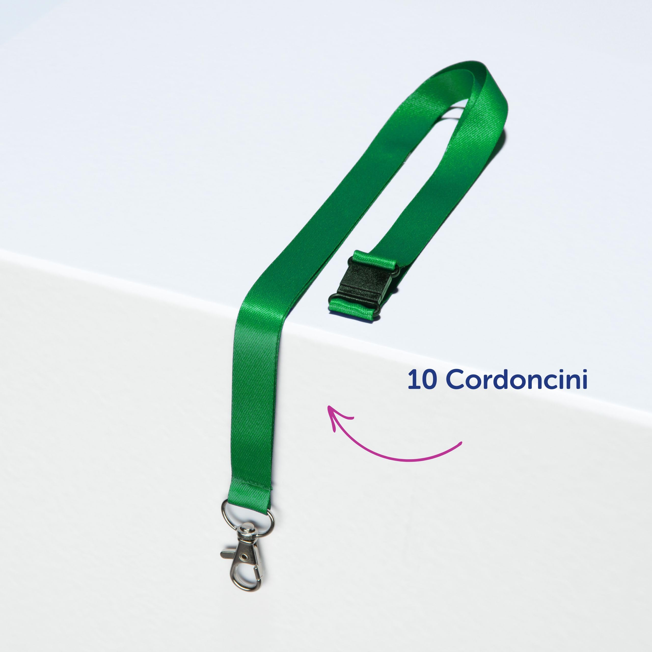 Avery – Lot de 10 tours de cou vert fabriqué à partir de plastique reconditionnés avec mousqueton en métal 44 x 1,5 cm – tours de cou en polyester satiné fabriqué à partir de plastique reconditionné