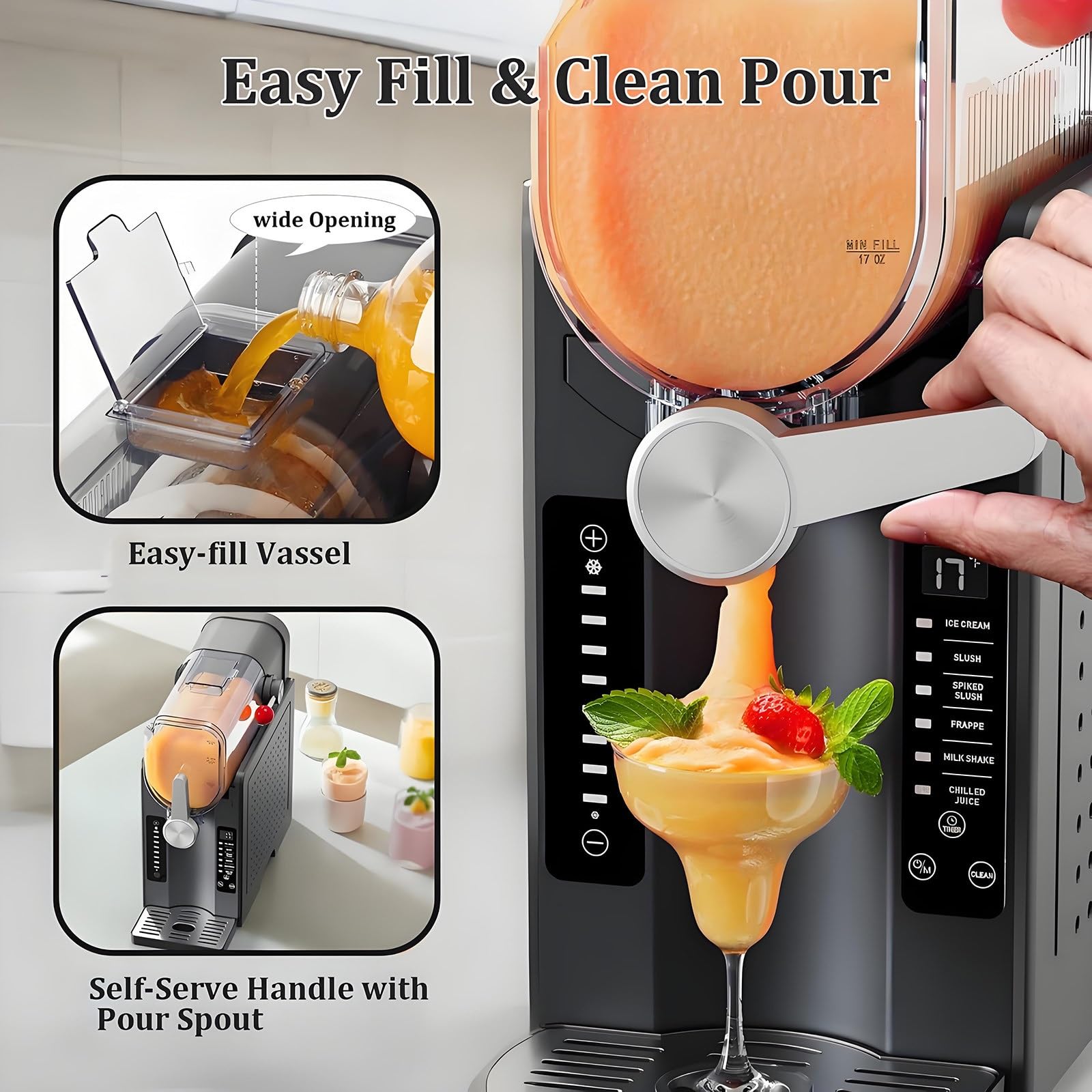 Máquina de granizados, no necesita hielo, función de limpieza automática, 6 opciones preestablecidas para margaritas congeladas, frappés, batidos, ideal para fiestas de verano