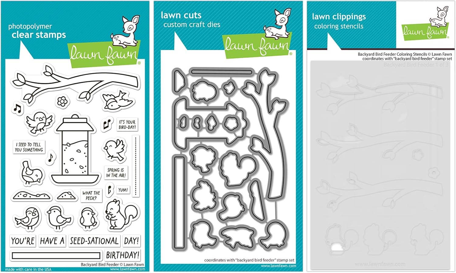 Lawn Fawn Backyard Bird Feeder Stamps, Dies, Coloring Stencils & Pocket