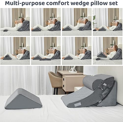 Miniatura 6 de Juego de 4 almohadas de cuña para después de la cirugía, cabecera de almohada de cuña para aliviar el dolor de espalda y piernas, almohadas gerd