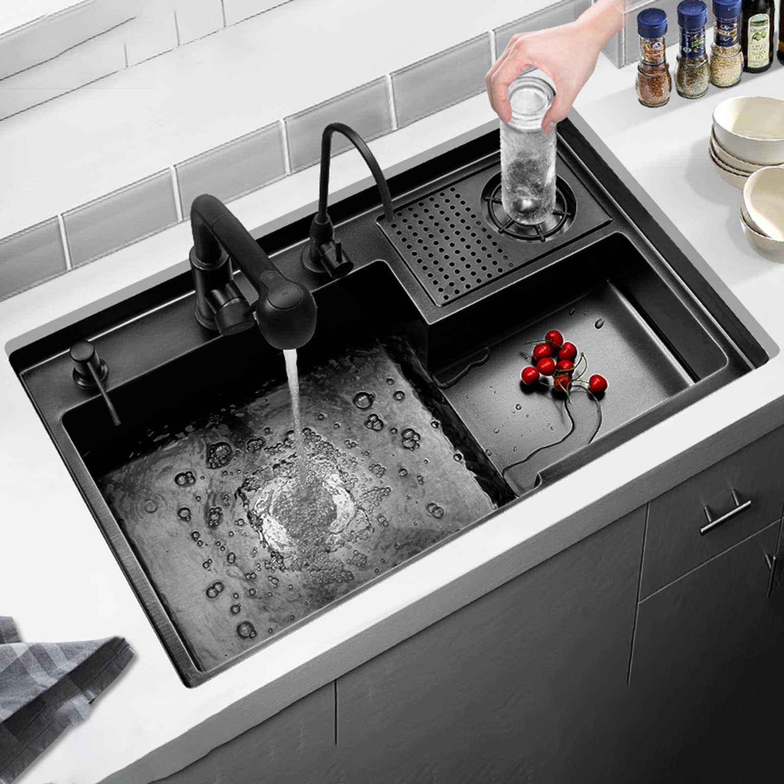 Cucina a Una Vasca lavabicchieri, lavabicchieri da banco in Acciaio Inox, lavabicchieri, lavabicchieri, lavabicchieri per Hotel, Bar, ristoranti (Colore: Nero-B, dimens