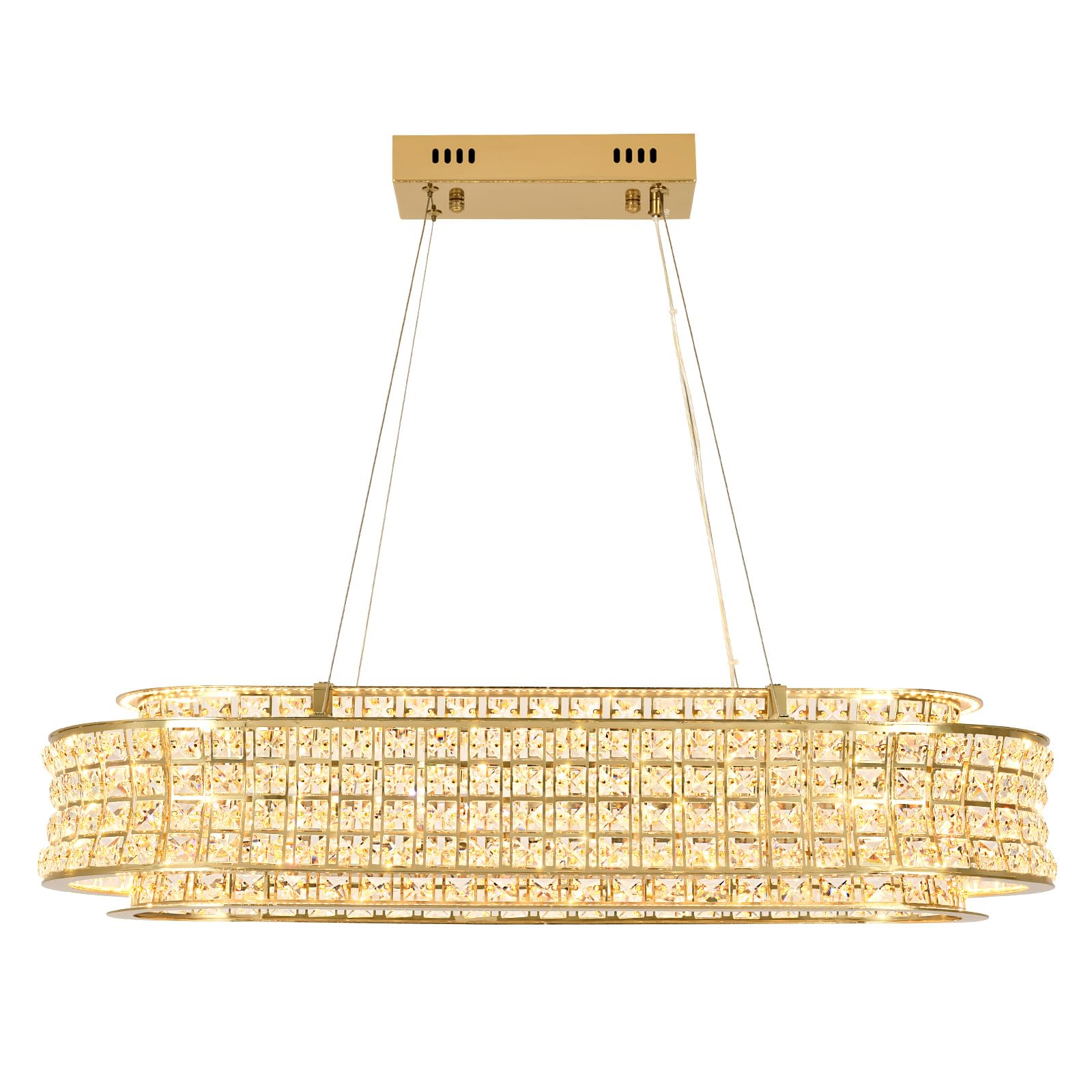 Lampadario moderno in cristallo dorato, lampade a sospensione ovali a LED, lampadari dorati regolabili per ingresso, soggiorno, sala da pranzo 80x35 cm