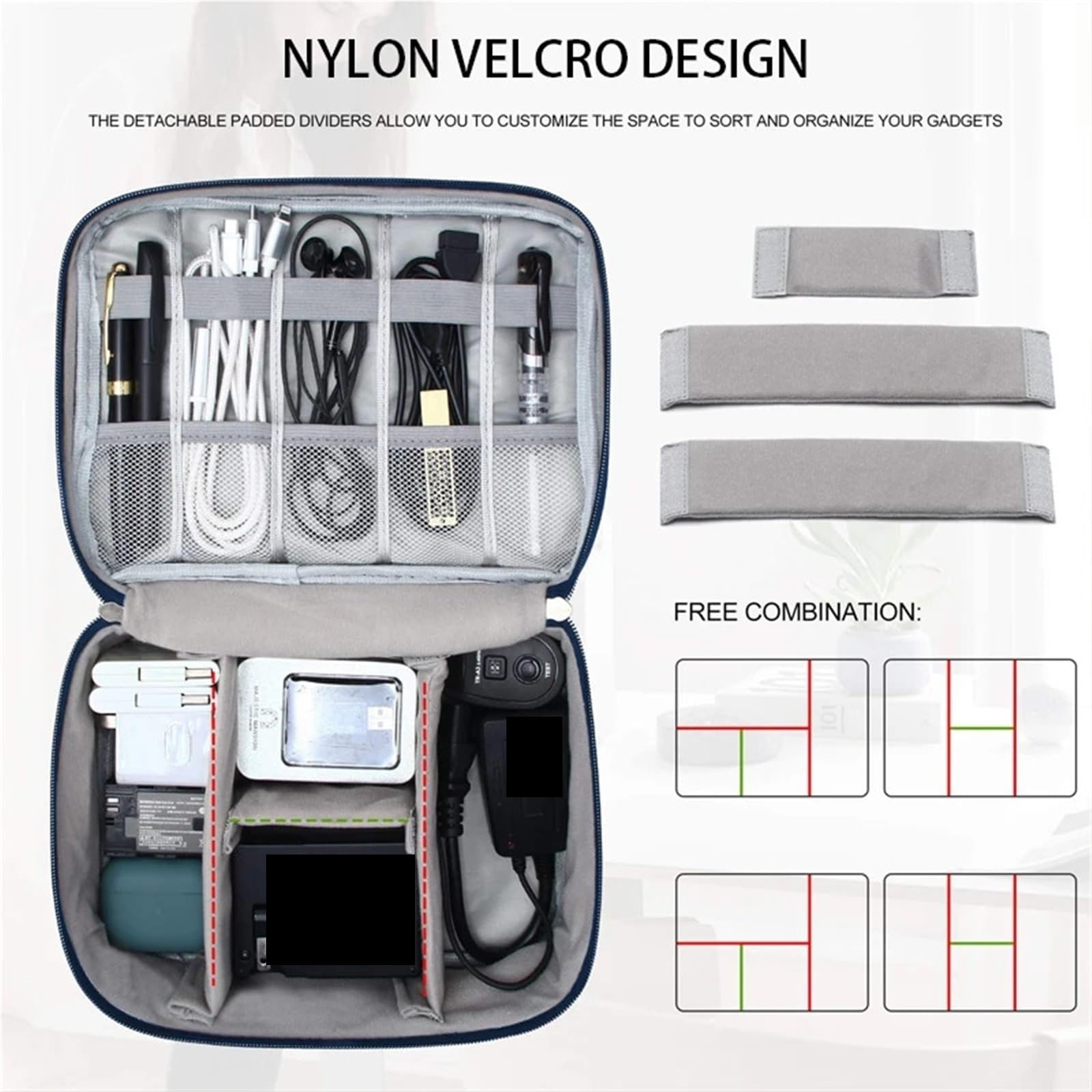 Bolsa Organizadora De Cables Bolsa De Almacenamiento Cables Viaje, Digital Portátil Impermeable, Cargador Cable Datos USB, 2 Uds(Grey,1Layer(24.5x10x18cm))
