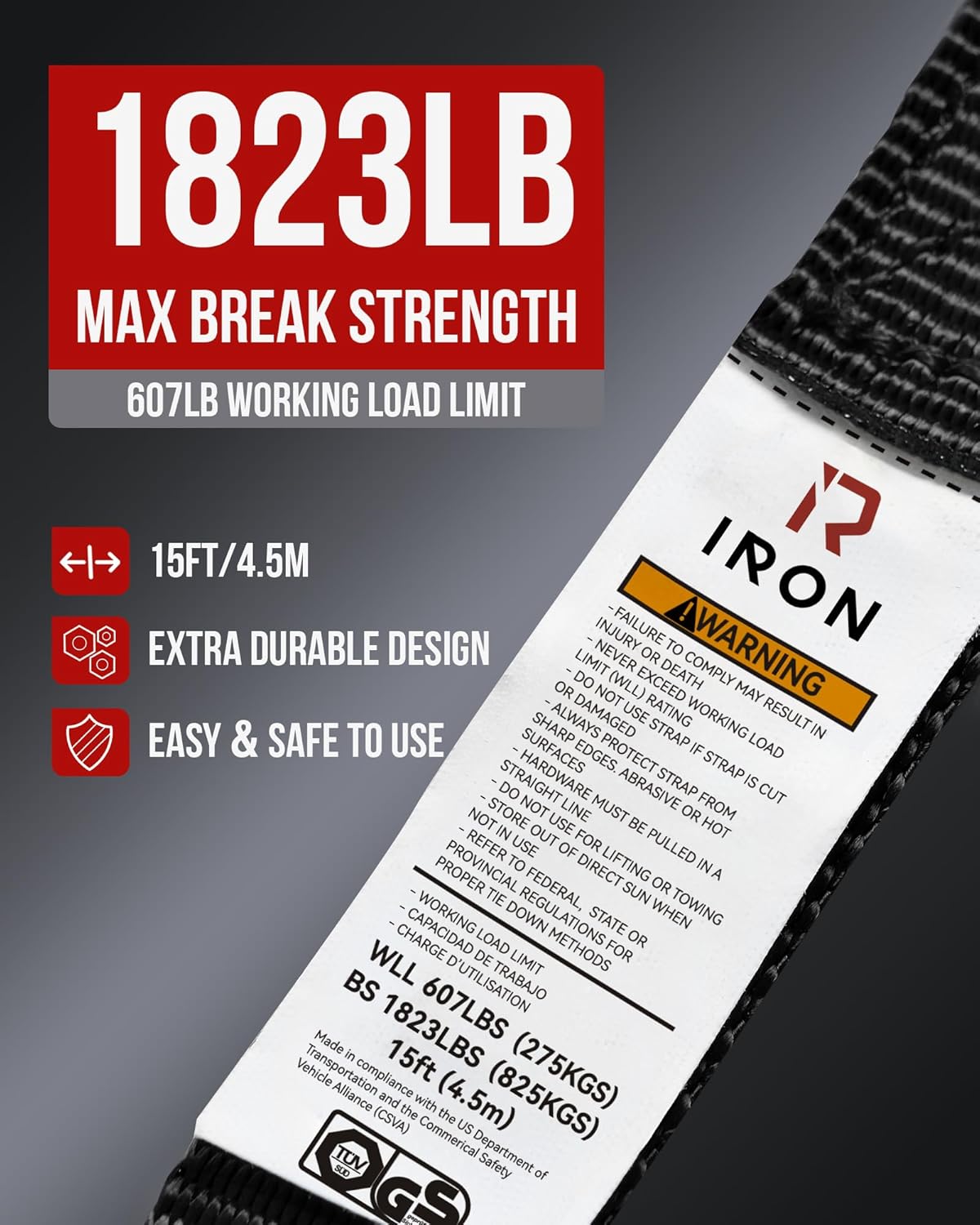 Ratchet Straps (4 PK) 15 Feet (1,823lb Break Strength) Heavy Duty Tie Down Strap with S Hook Black for Packing Motorcycle Truck Cargo - Image 2