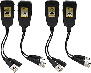 Passive Video Balun RJ45 to BNC Transceiver Transmitter,DC Built in Transient Suppression Protection,4Pcs HD Video Transmitter Anti Thunder Power Balun 2in1HDCVI/TVI/AHD/CVBS 2-8MP