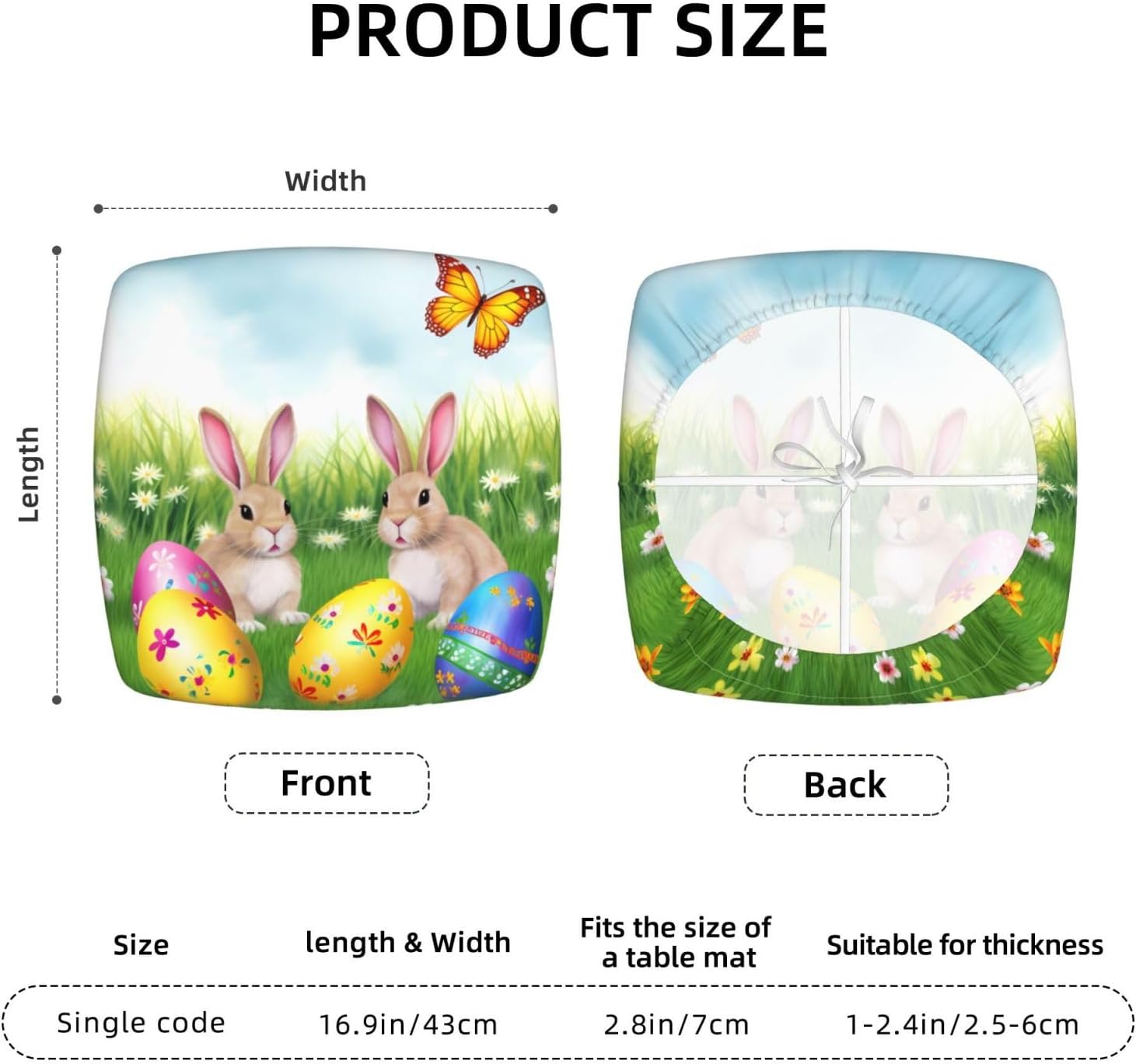6 Packs Removable Chair Seat Covers for Dining Room, Easter Bunny Stretchable Party Chair Slipcovers Cushion Protector Eggs Spring Butterfly Furniture Decor, 16.9x16.9 Inches