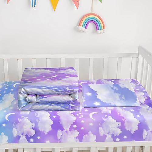 Miniatura 6 de Axolotl Moon Stars - Juego de ropa de cama para cuna para niñas, juego de cama de 3 piezas para cuna de bebé, juego de cama suave con edredón,