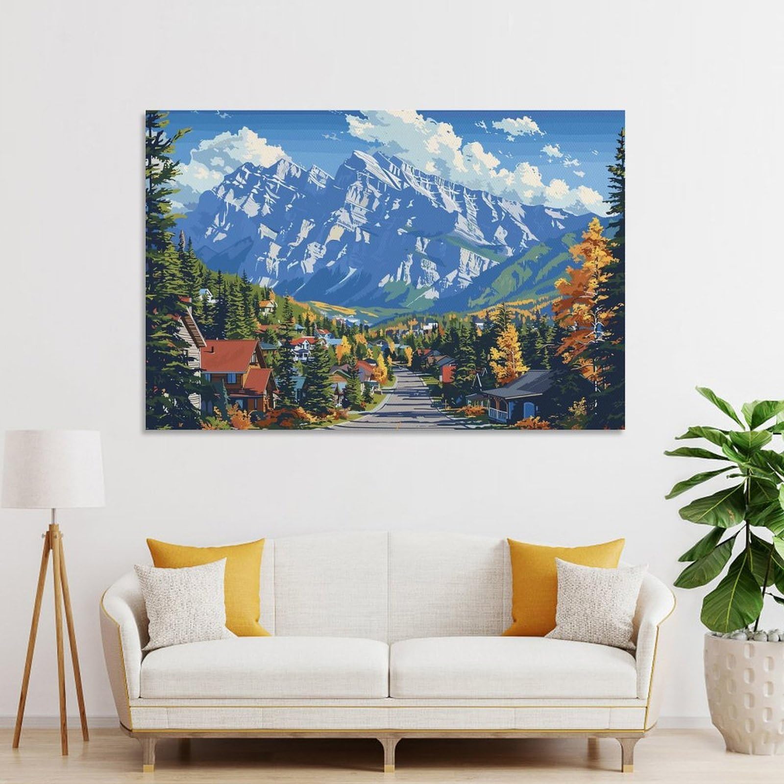 Junmoney Mountain Town Landscape Wall Art Print 20x30inch(50x75cm), for Hallway, Entryway Or Landing, A Neat Decor Update for Hallways, for Everyday Interiors