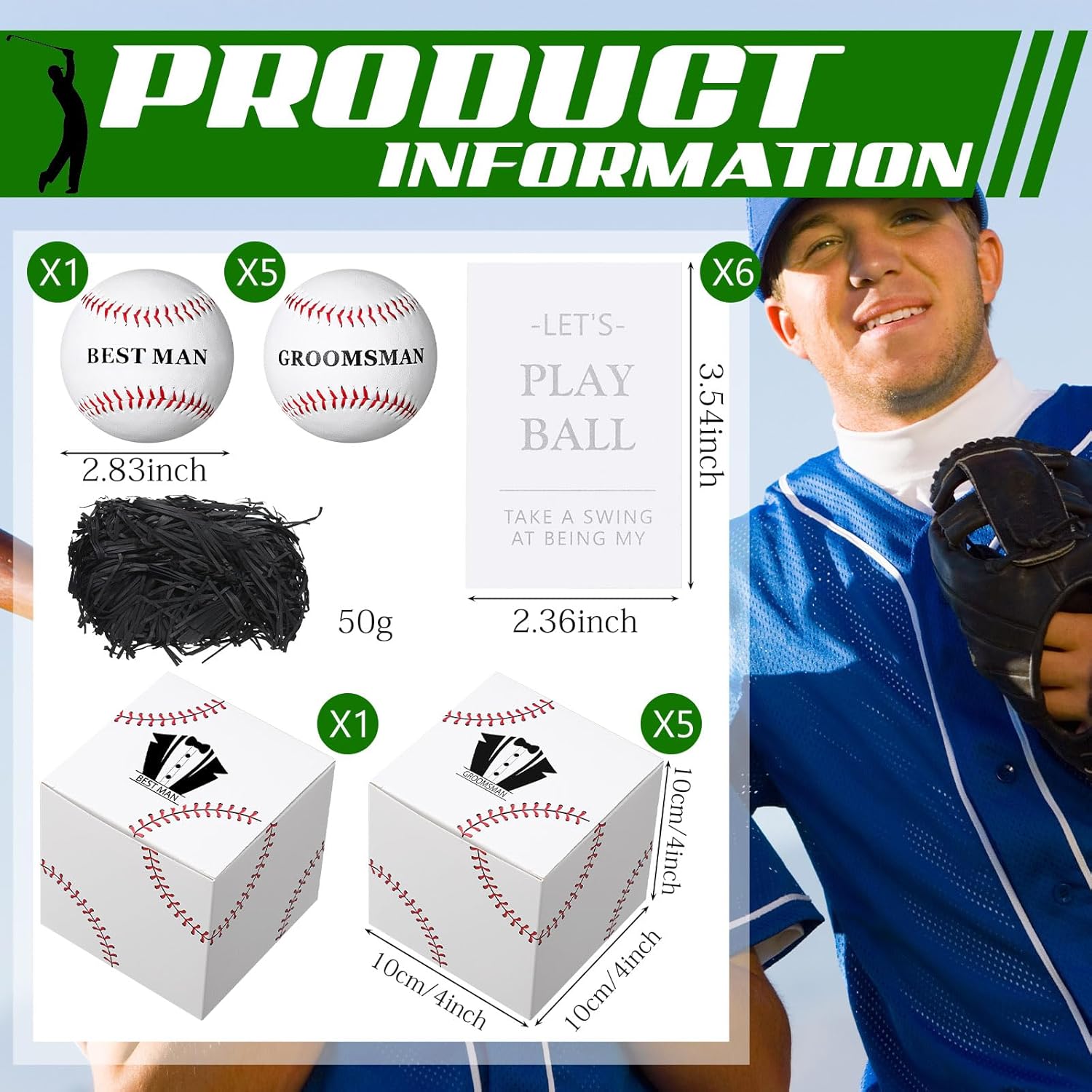 WinnerWhy 6 Sets Groomsman Proposal Gifts Box Groomsmen Baseball Wedding Favors with Invitation Cards Best Man Proposal Gifts Accessories for Wedding DIY Marriage Ceremony Party Supplies