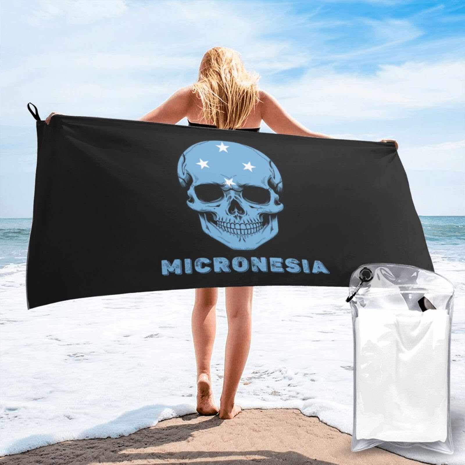 HACXZ Skull Micronesia Flag Lightweight Absorbent Beach Towel Microfiber Beach Towel 27.5"X55"