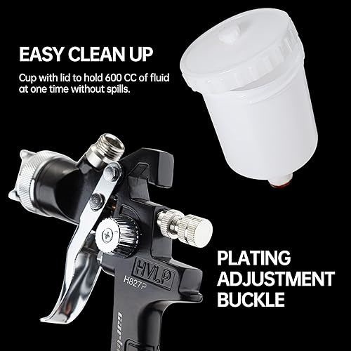Miniatura 5 de Cartman HVLP Gravity Feed Air Spray Gun H827P, 20.2 oz Capacity, Optimal Working Pressure 2-3.5bar, Nozzle Size:1.4mm with Air Regulator