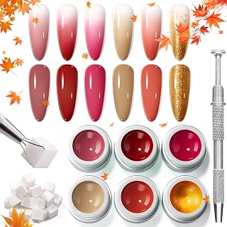 6 Colors Pat Painting Gel Polish Kit for Nails, Ombre Gradient Fall Winter Gel Nail Polish with 30PCS Sponge Applicators & Grabbing Pen,Nail Art for DIY French Manicure at Home