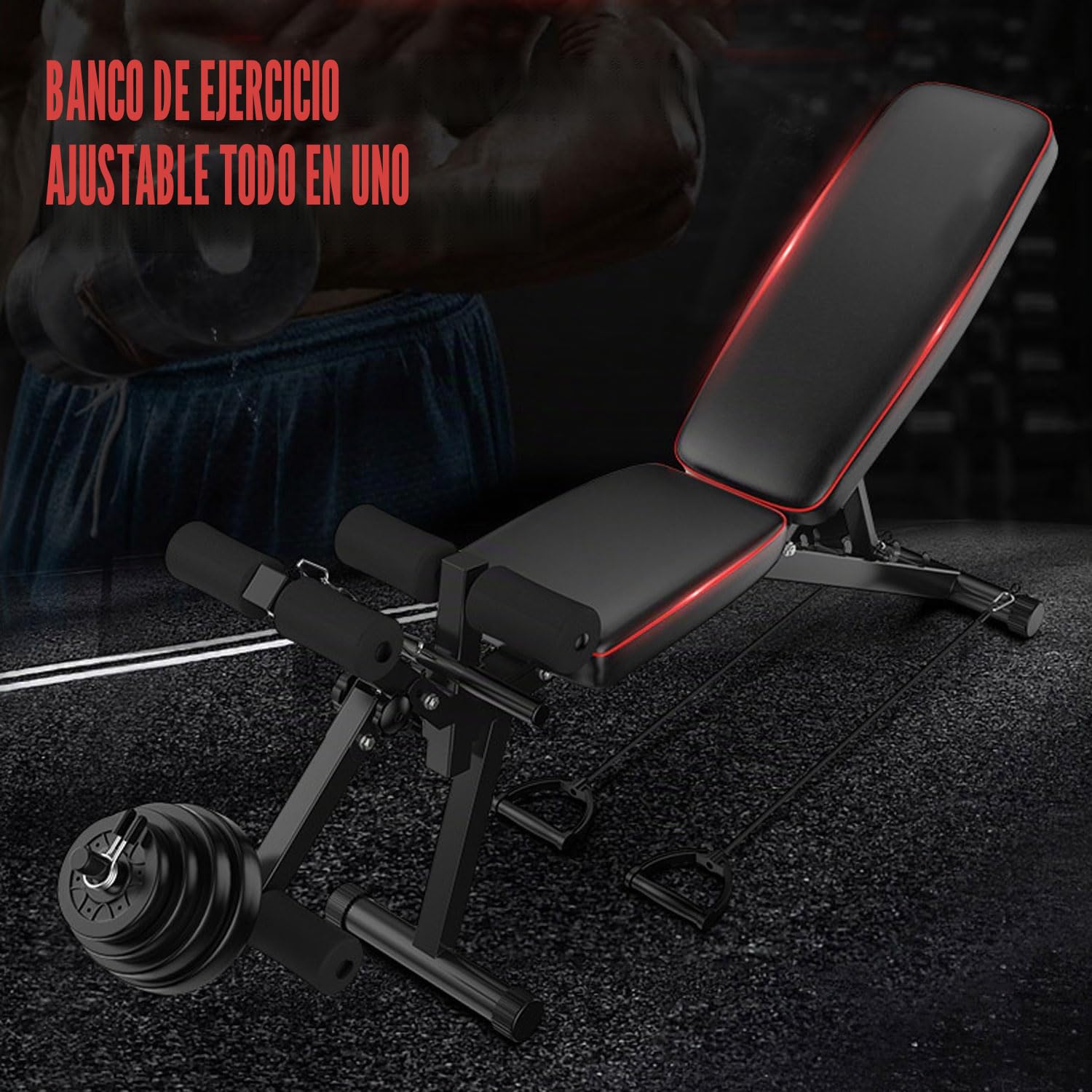 Multifuncional Banco de Musculación y Abdominales, Banco de Pesas Musculacion Ajustable, Respaldo Ajustable en 5 Niveles Inclinable Declinable Plano con Extensión de Piernas Banco de Fitness Para Casa