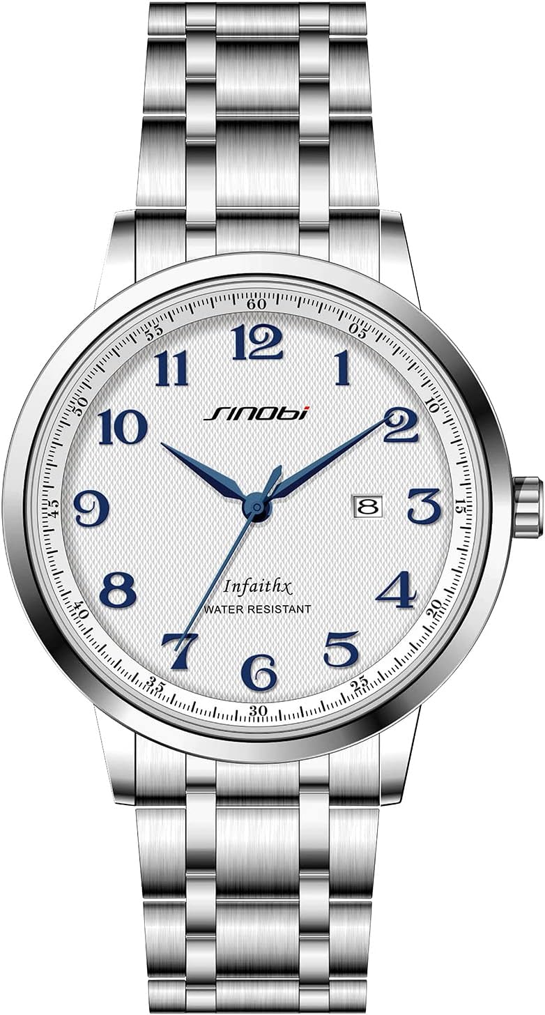 Sinobi Classic Business Men's Watches Arabic Numerals Easy Reader Wrist Watches for Men with Calendar Date Waterproof