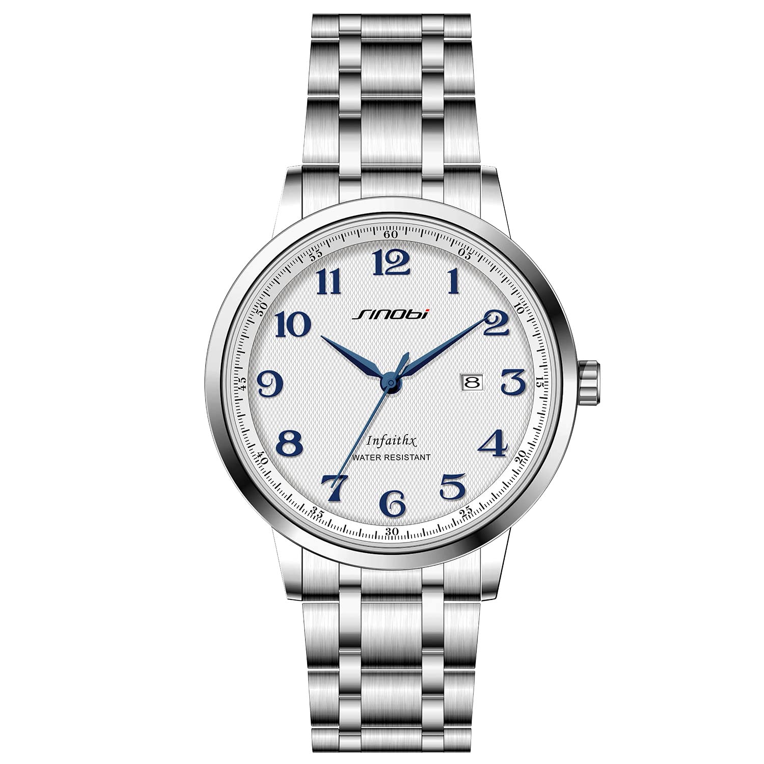 SHENGKE SINOBI Relojes clásicos de Negocios para Hombre Números arábigos Easy Reader Relojes de Pulsera para Hombres con Calendario Fecha Resistente al Agua