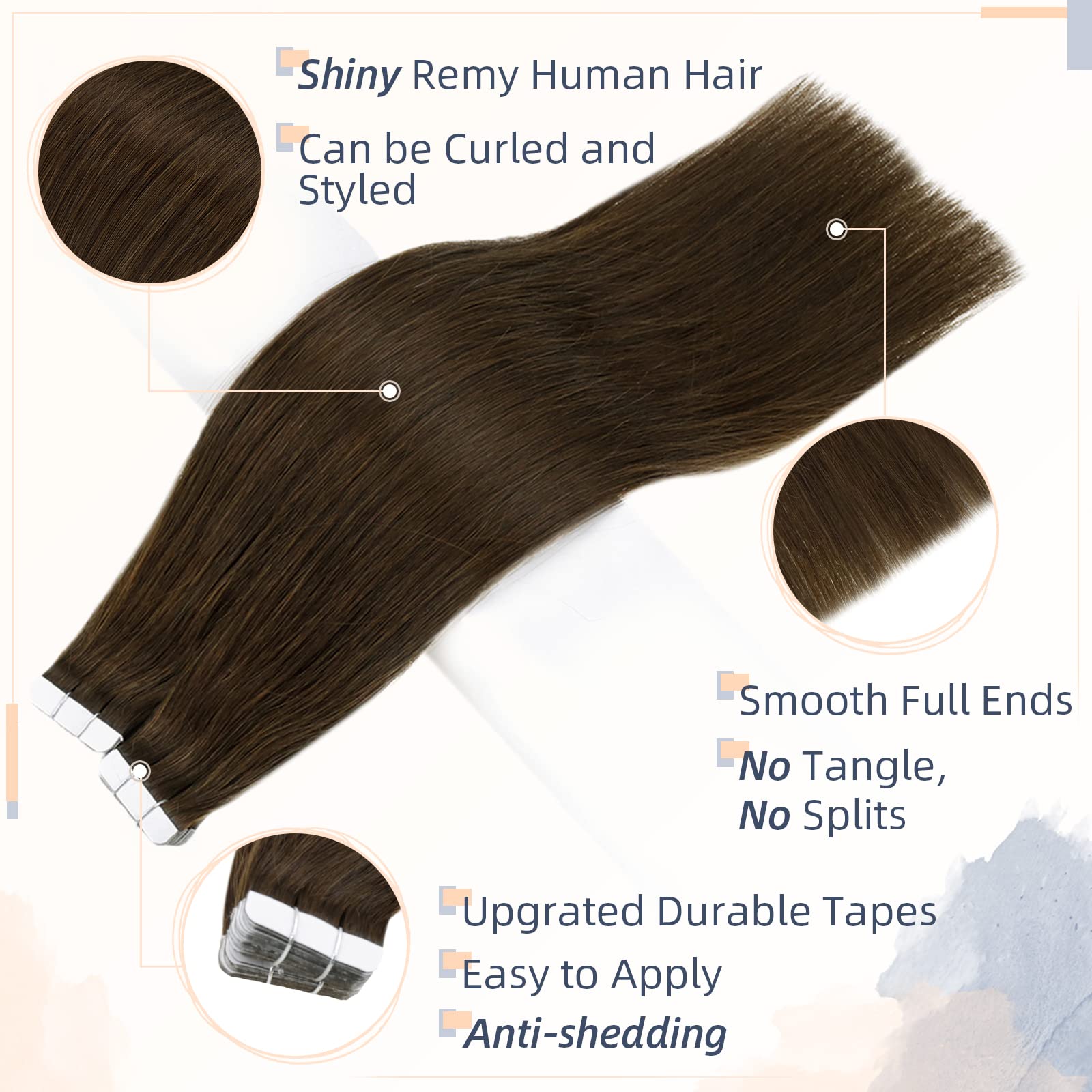RUNATURE Tape Hair Extensions Real Human Hair Brown Tape in Hair Extensions Human Hair Brown Invisible Tape in Hair Extensions Short Hair 10 Inch 30 Gram - Image 3