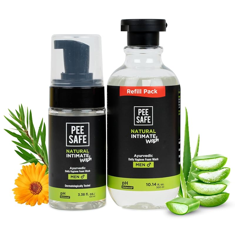 Pee Safe Sabonete Líquido Íntimo Masculino com Refil e Óleo de Melaleuca, pH balanceado, 400 mL