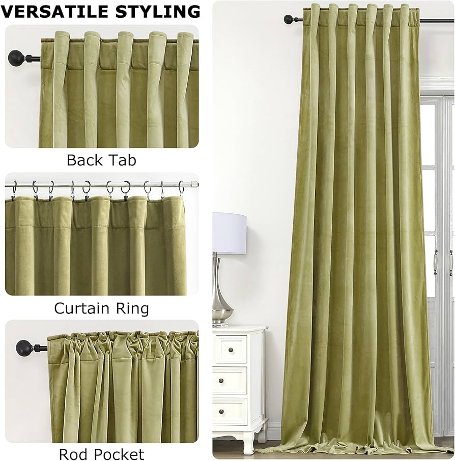 Amazon｜Dchola セージグリーン ベルベットカーテン 寝室の窓用 バック