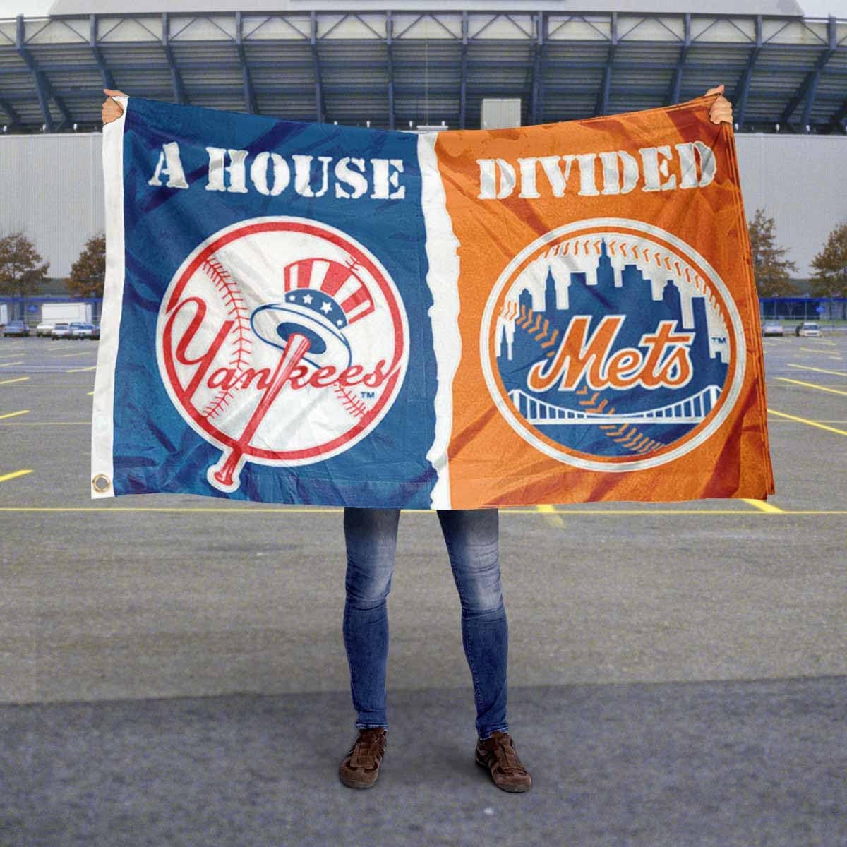 New York Yankees and NY Mets House Divided Flag