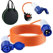 10m Caravan Hook Up Cable - 240V 16A Camping Extension Lead with 3 Pin Fly Lead Converter and Carrying Bag, Power Cord Electric Extension Cable for Motorhomes Campervans