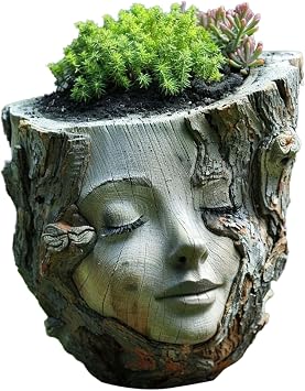 Flower Pot Statue, Face Planter, Creative Goddess Head Planter Statue, Resin, 13x14x13cm, Weather-Resistant, Decorative for Patio Lawn Garden Yard Decor
