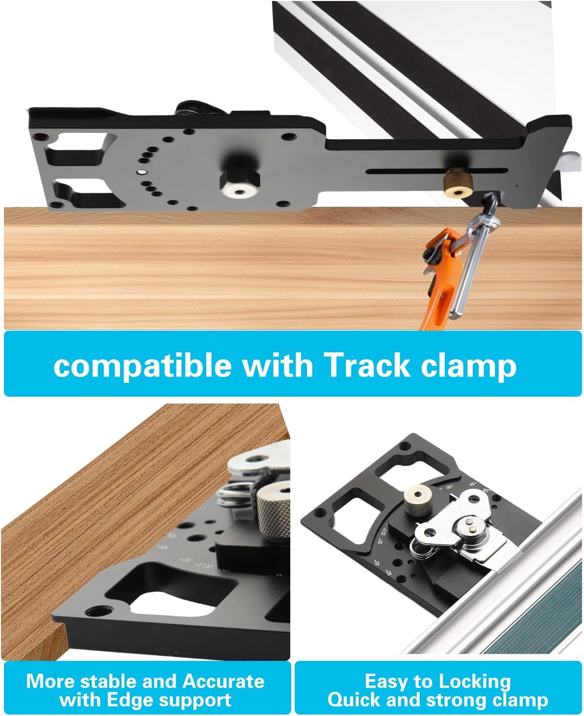 Adjustable Angle Track Saw Square with -60° to 60° Positive Stops, Precision Rail Guide Protractor, 90° Right Angle Square, Compatible with Festool, Makita, Milwaukee, Triton, Powertec, and Wen