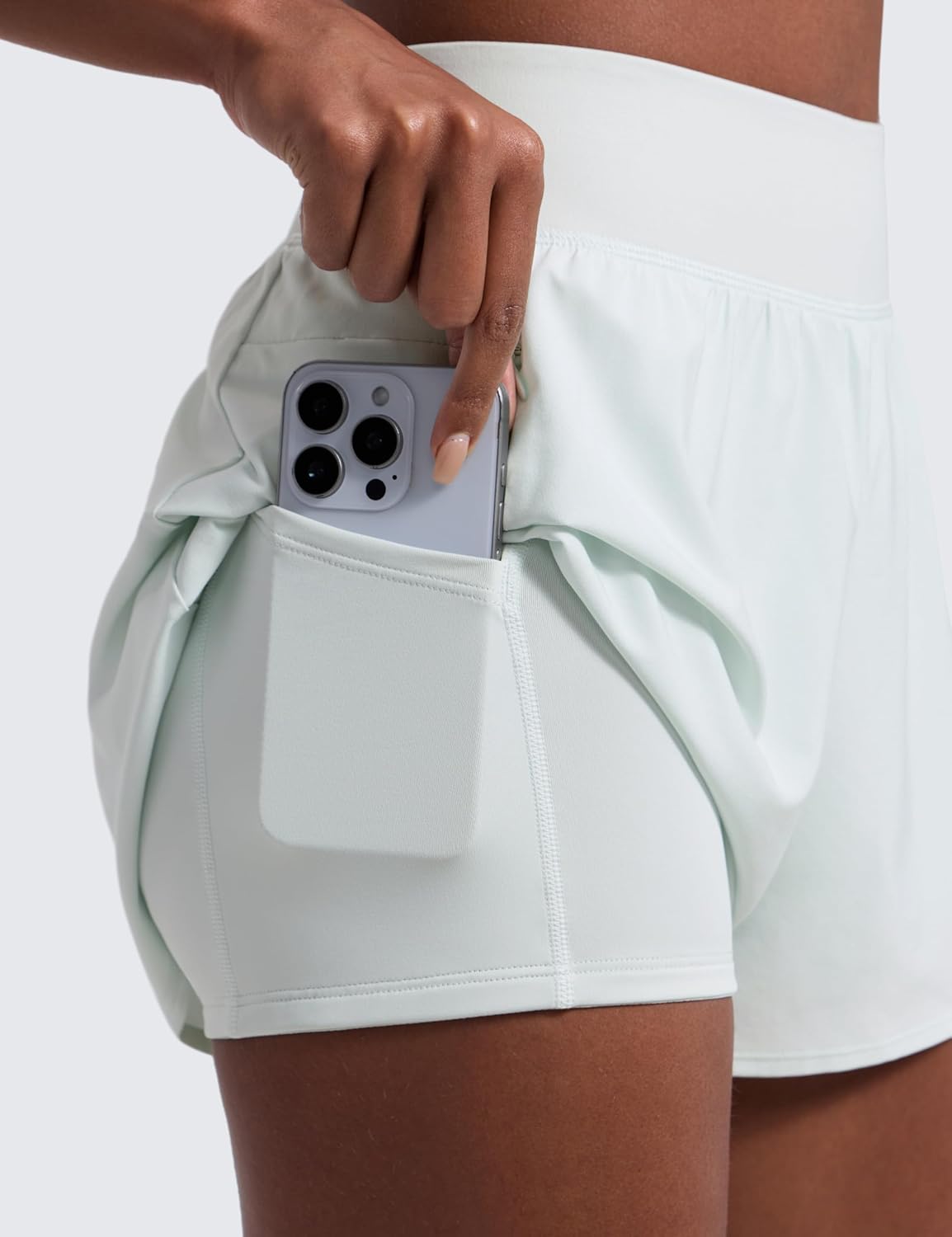 CRZ YOGA 2 in 1 Double Layer Running Shorts for Women 3" - High Waisted for Athletic Tennis Workout with Zip Pockets
