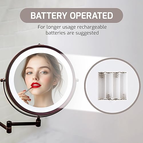 Vista 104 de Ovente serie MFW70 - Espejo de maquillaje con luz LED para montaje en pared Níquel cepillado