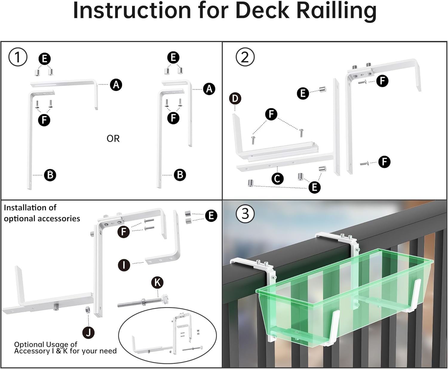 Y&M 6 Pcs Deck Railing Adjustable Planter Box Brackets (6 to 12.5 in), Universal Heavy Duty Iron Flower Box Brackets Wall Mounting Hooks for Fences, Patio, and Garden - White (Patent Registered)